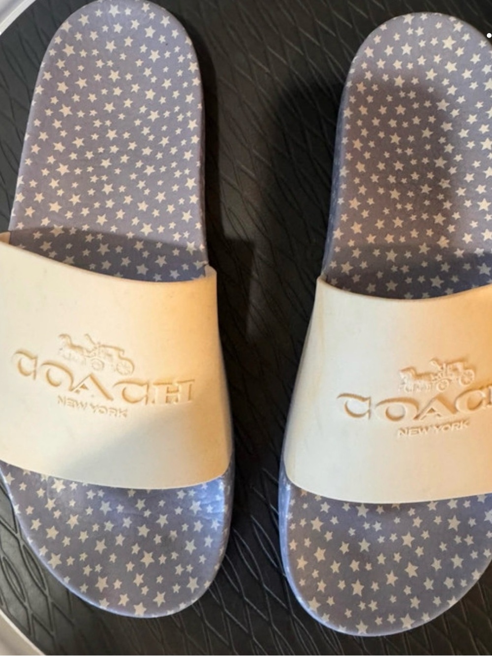 Coach Women's Cream Logo Slide Sandals with Blue Star Footbed